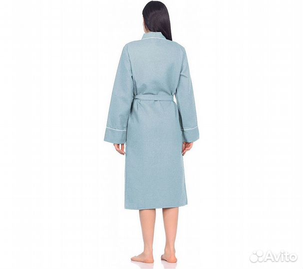 Халат вафельный Home One с кантом голубой 50