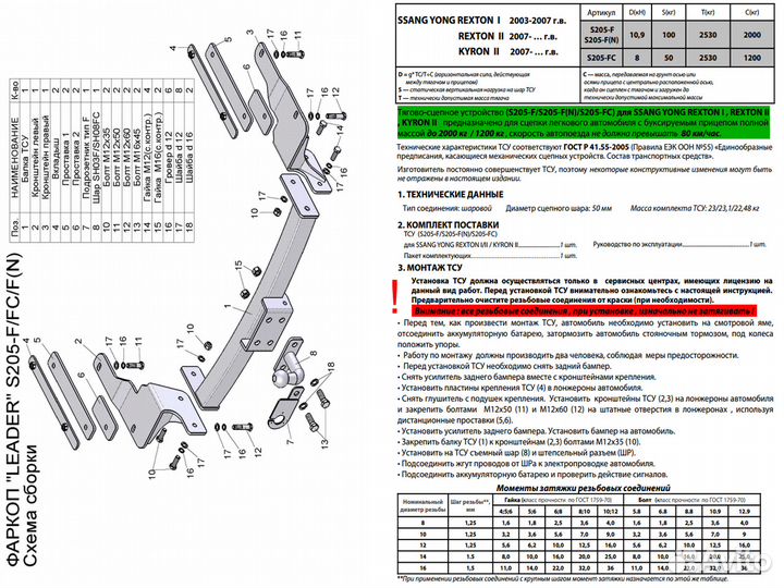 Фаркоп SsangYong Rexton 1, 2 / S205-FC