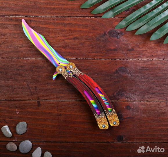 Деревянный «Нож бабочка, радужные линии»