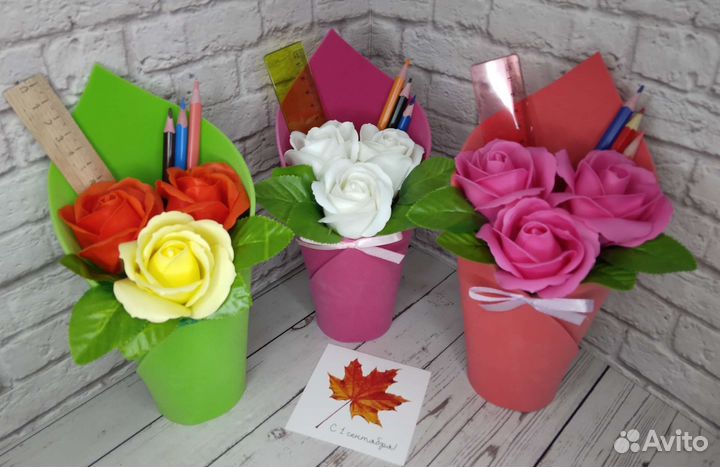 Букет из мыльных роз,букет на 1 сентября,цветы