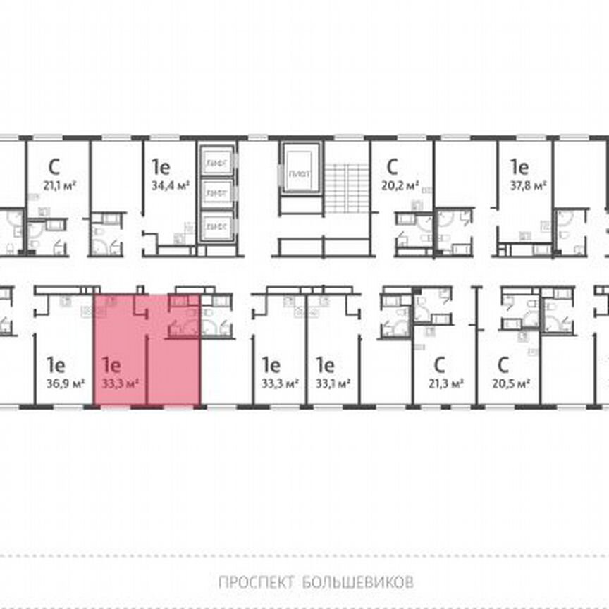 1-к. квартира, 33,3 м², 16/25 эт.