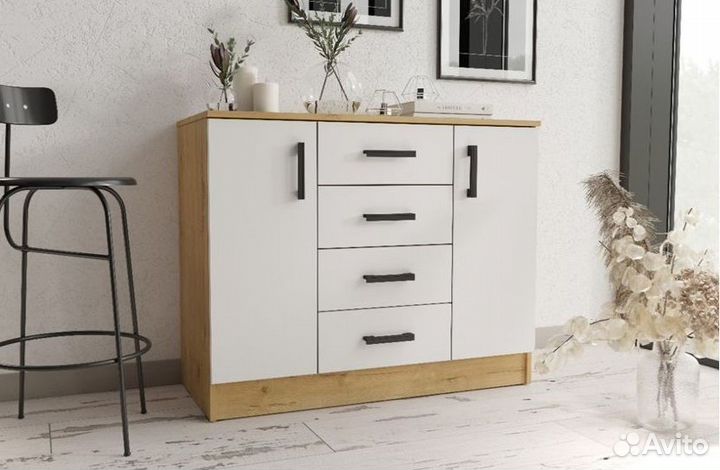 Комод с ящиками и дверьми Дуб вотан/Белый