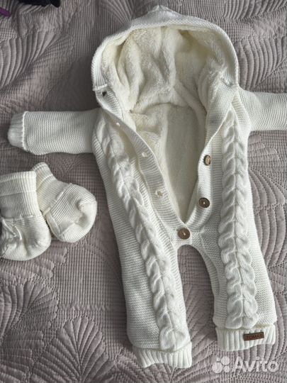 Комбинезон и пинетки демисезонный теплый 56-62