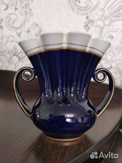 Редкая веерная ваза кобальт фарфор лфз