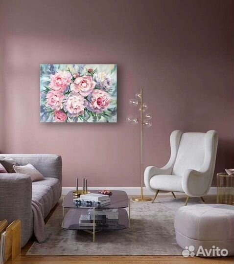 Интерьерная картина маслом пионы цветы