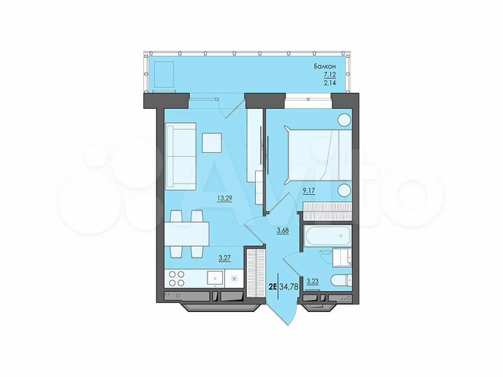 2-к. квартира, 34,8 м², 16/20 эт.