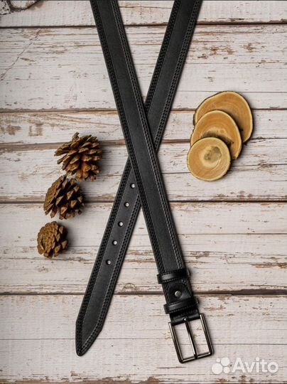 Мужской кожаный ремень черный новый в коробке