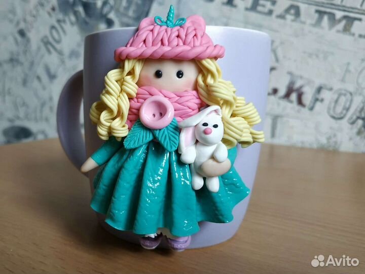 Кружки, чашки с декором из полимерной глины