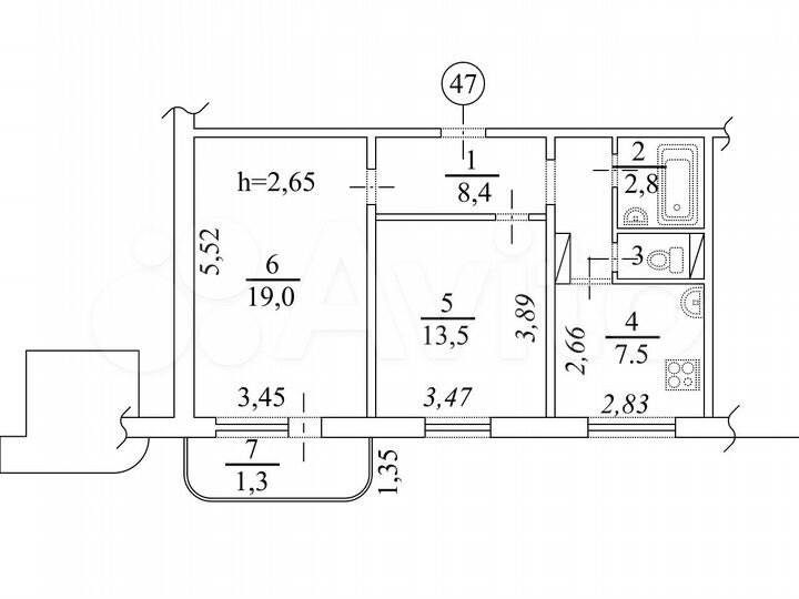 2-к. квартира, 52,3 м², 2/10 эт.