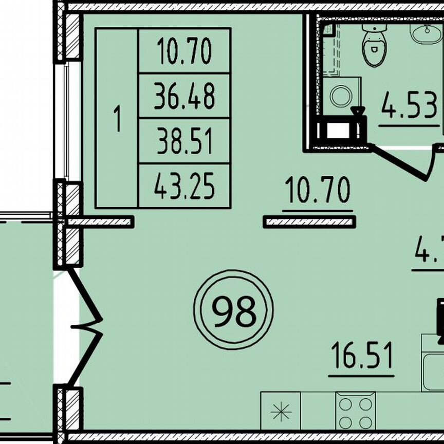 1-к. квартира, 36,5 м², 4/4 эт.