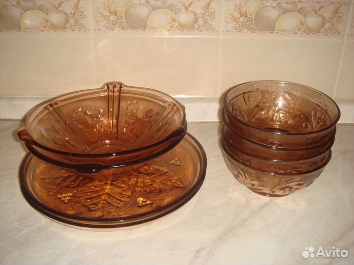 Карамельное стекло.Кувшин керамика.ссср