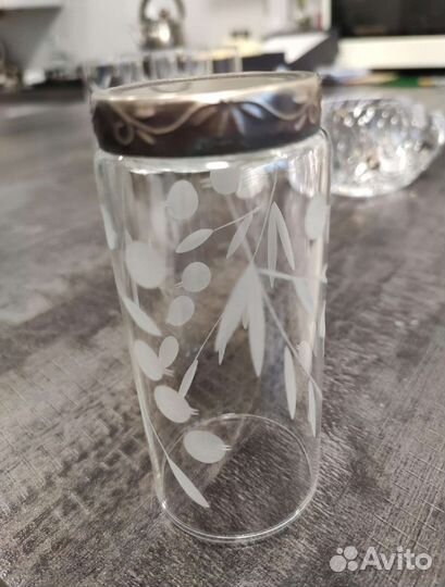 Хрусталь СССР рюмки 6шт мельхиоровое дно h-9,5см