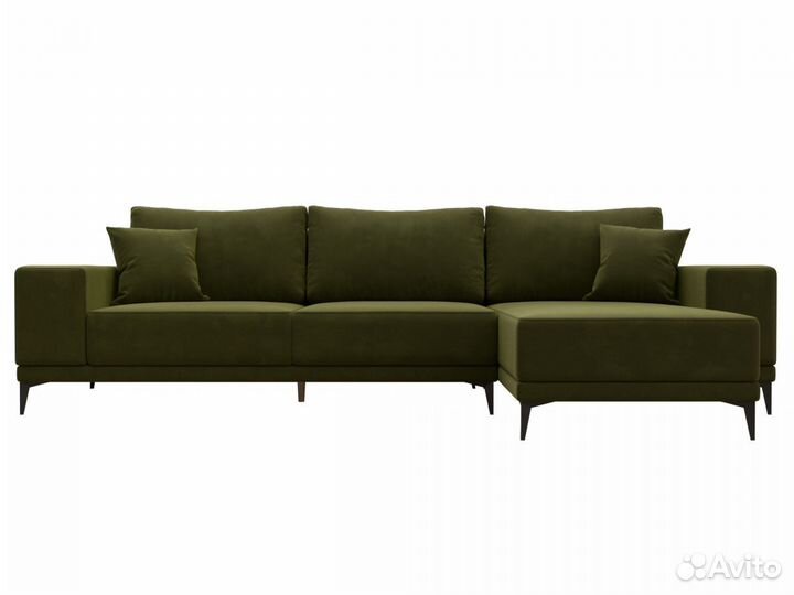 Диван угловой Льюес правый, микровельвет, зеленый