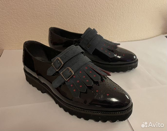 Туфли женские мокасины синие натуральная кожа