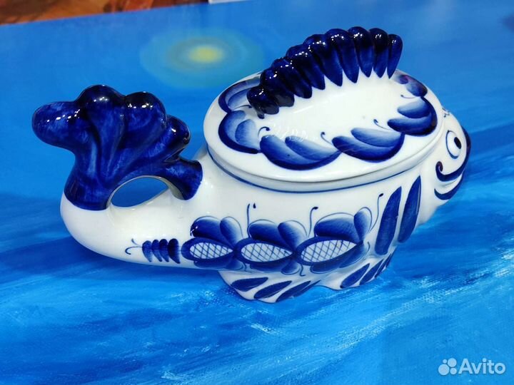 Сахарница Гжель Рыба