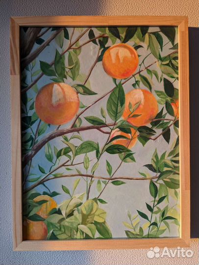 Картина маслом апельсины на ветке, фрукты