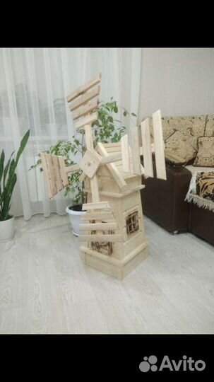 Мельница для сада, огорода декоративная из дерева