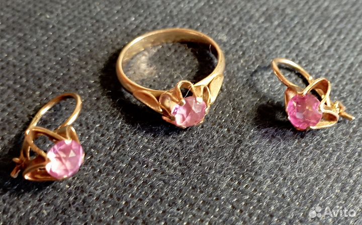 Золотое кольцо и серьги. Комплект. 583. СССР