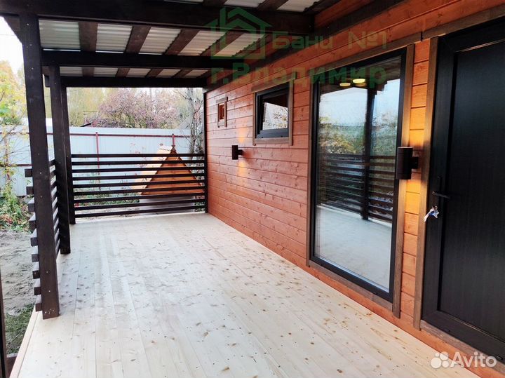 Готовая баня модульная 7 х2,35 м. c террасой 2 х 7