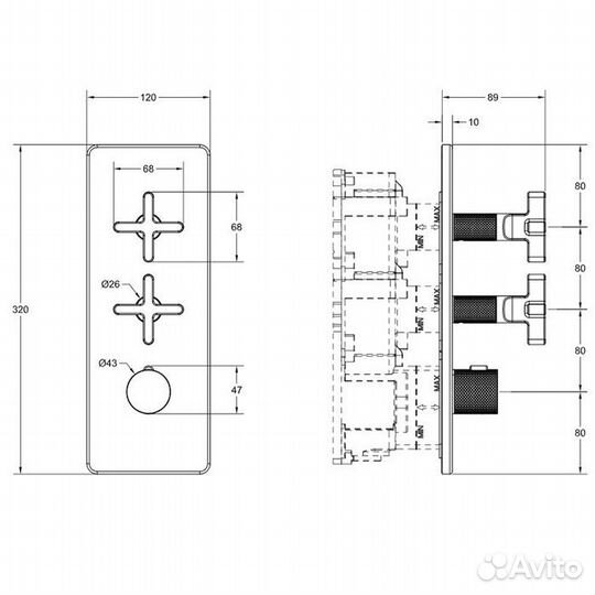 Gessi Inciso Встраиваемый термостатический смеситель высокой производительности, внешняя часть, цвет