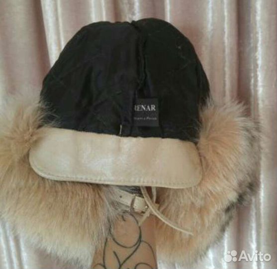Шапка кожаная мех песца