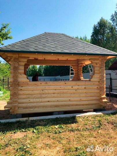 Готовые дачные беседки из бревна или бруса