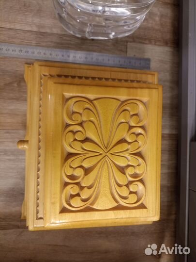 Большая резная деревянная шкатулка СССР с ящиком