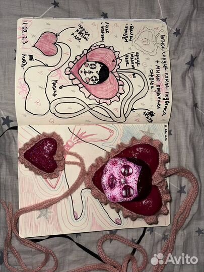 Ватное сердце-кукла-подвеска ручной работы