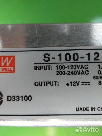 Блок питания Mean Well S-100-12 12V/8.5 А