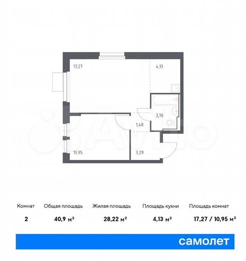 2-к. квартира, 40,9 м², 11/17 эт.