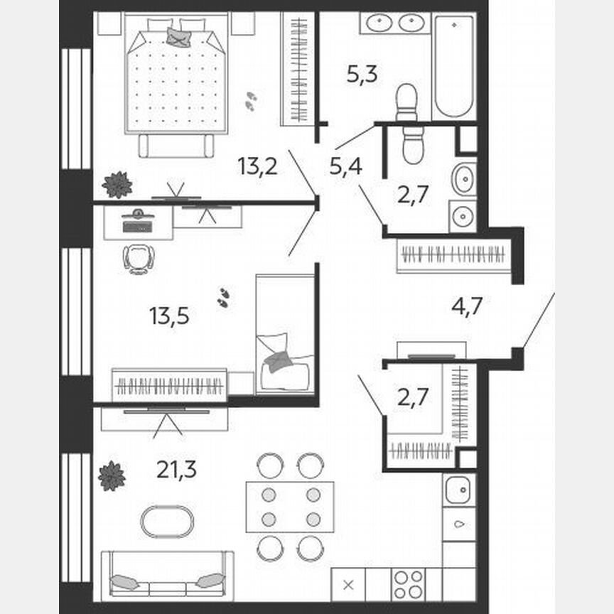 2-к. квартира, 68,8 м², 4/27 эт.