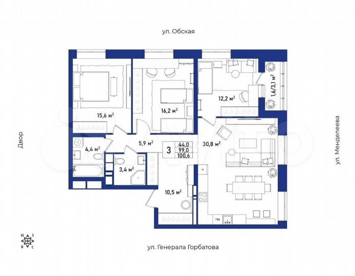 3-к. квартира, 100,6 м², 14/25 эт.