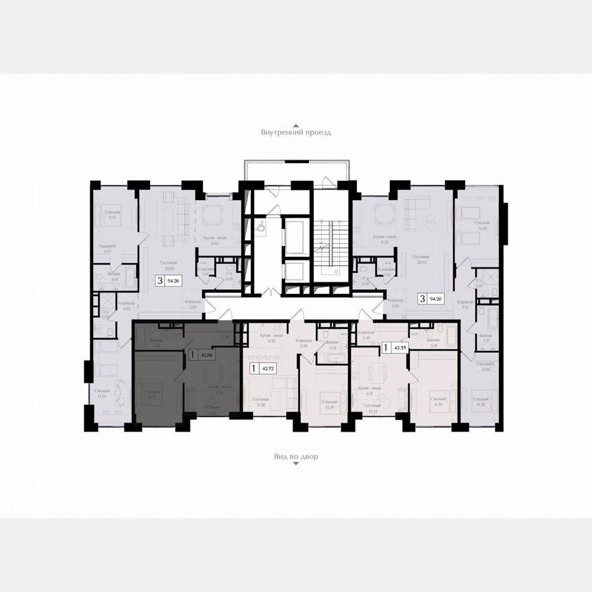 1-к. квартира, 42,9 м², 16/17 эт.