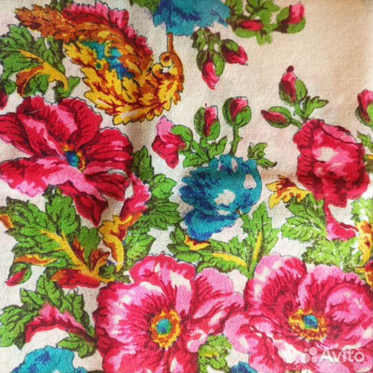 Павловопосадский платок старинный Ручная набойка