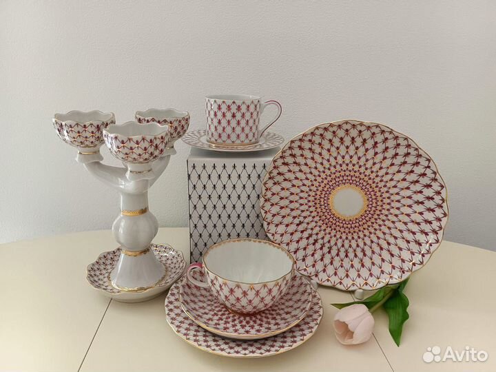 Чашка с блюдцем, подсвечник ифз: Кобальтовая сетка