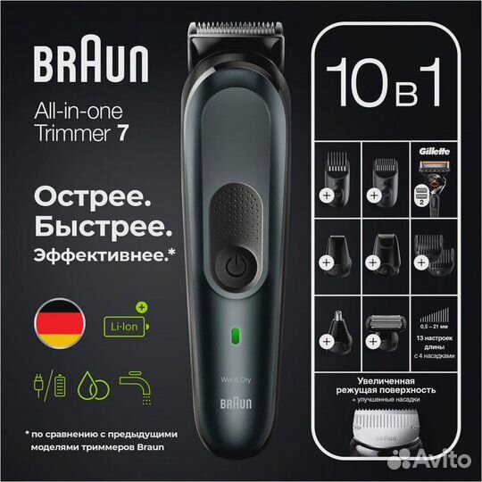 Триммер Braun MGK7321 черный (насадок в компл:8шт)