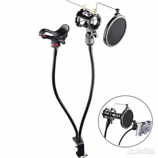 Стойка для микрофона на гусиной шее с поп фильтром