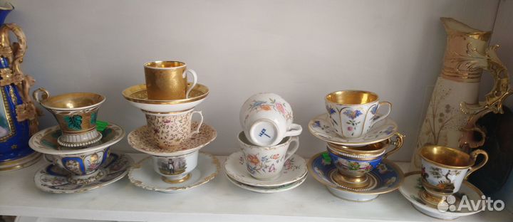 Старинные чайные пары фарфор 19 век Попов Франция