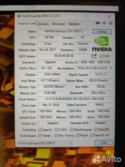 Видеокарта GTX 1070 ti gigabyte