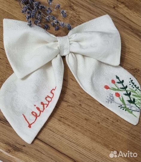 Заколка бант для волос лён