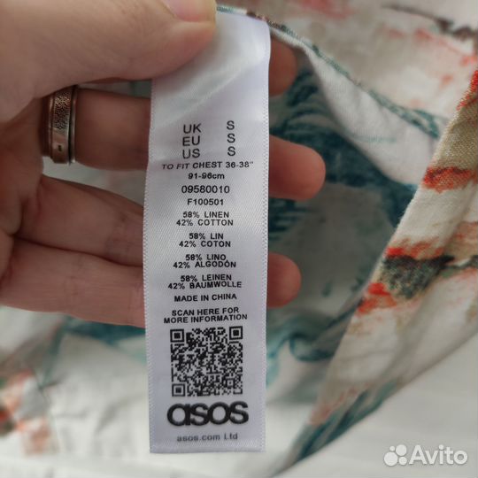 Мужская рубашка с кактусами ASOS лён/хлопок