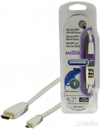 Кабель hdmi - microhdmi Bandridge 1 метр белый