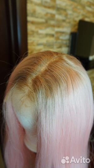 Парик система волос розового цвета