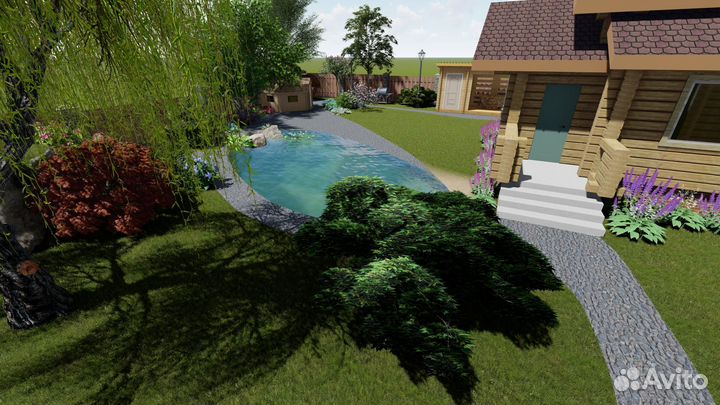 Ландшафтный дизайн,эскиз,3D визуализация,2d проект