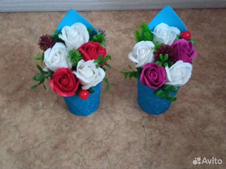 Букет и композиции из мыльных цветов