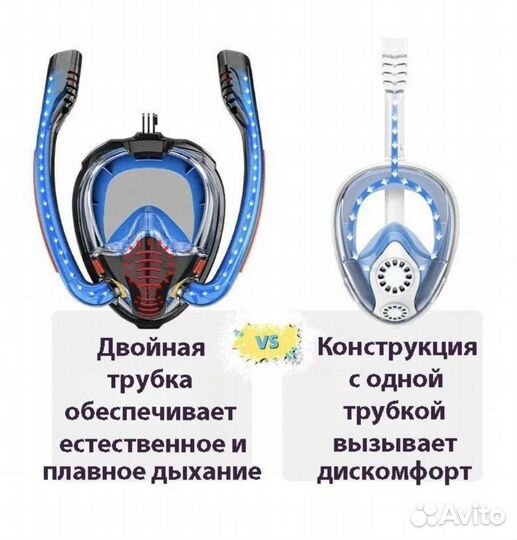 Маска для снорклинга с двумя трубками