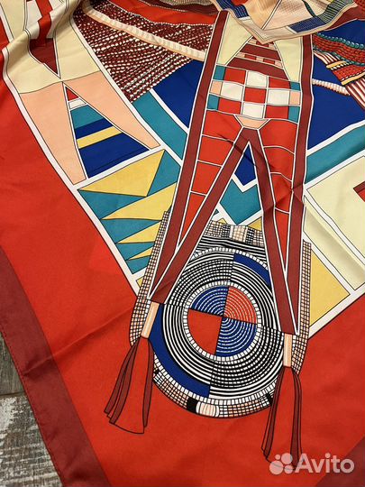 Платок шелковый большой Hermes красный