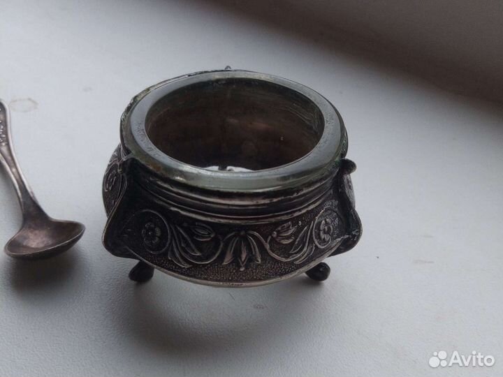 Солонка мельхиор СССР, с ложечкой