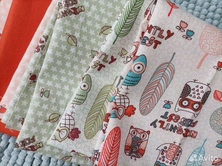 Набор отрезов ткани для пэчворка с совами 6шт