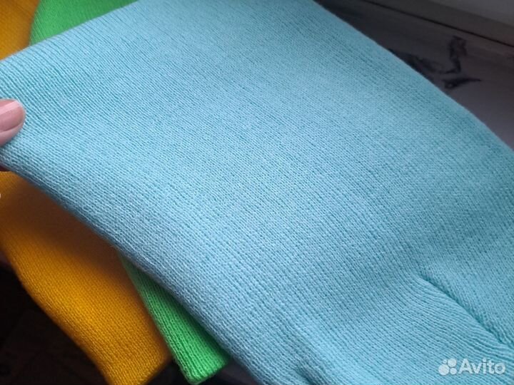 Шапка бини 2 шт неон зелёный + голубой